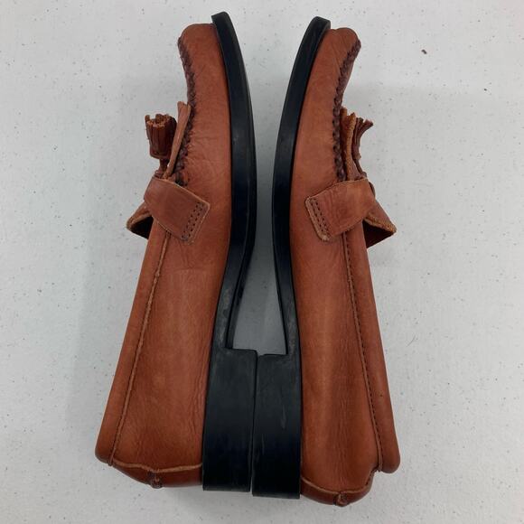 Dexter Comfort Brown Leather Tassel Fringe Block Heel Slip On Loafer Shoes - Picture 4 of 11